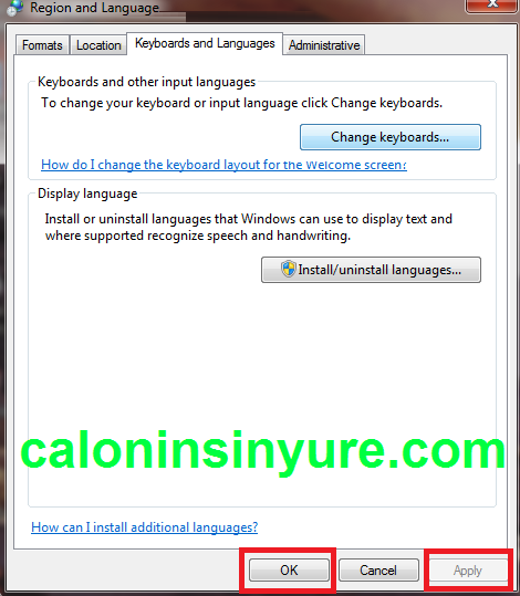 Gambar Tampilan Jendela Text Services and Input Language