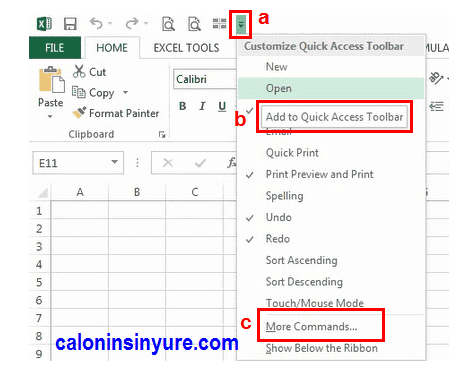 Tampilan Drop Down Quick Access Toolbar Microsoft Excel