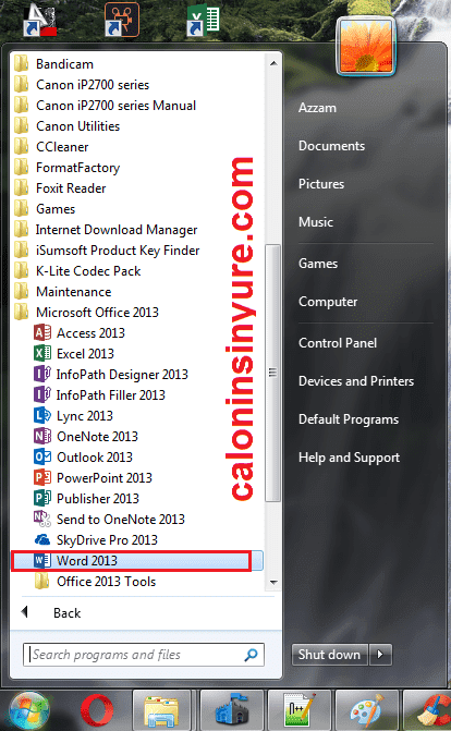 Gambar Tampilan Start Menu - Microsoft Word