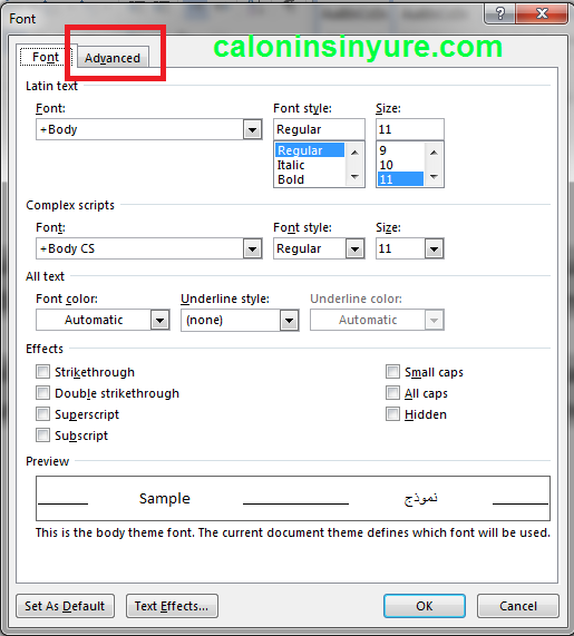 Gambar Tampilan Jendela Font Ms. Word