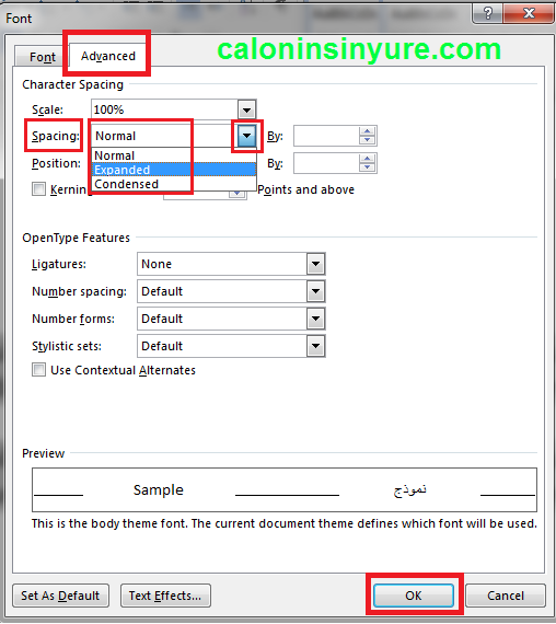 Gambar Tampilan Jendela Font Ms. Word