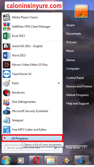 Gambar Tampilan Start Menu