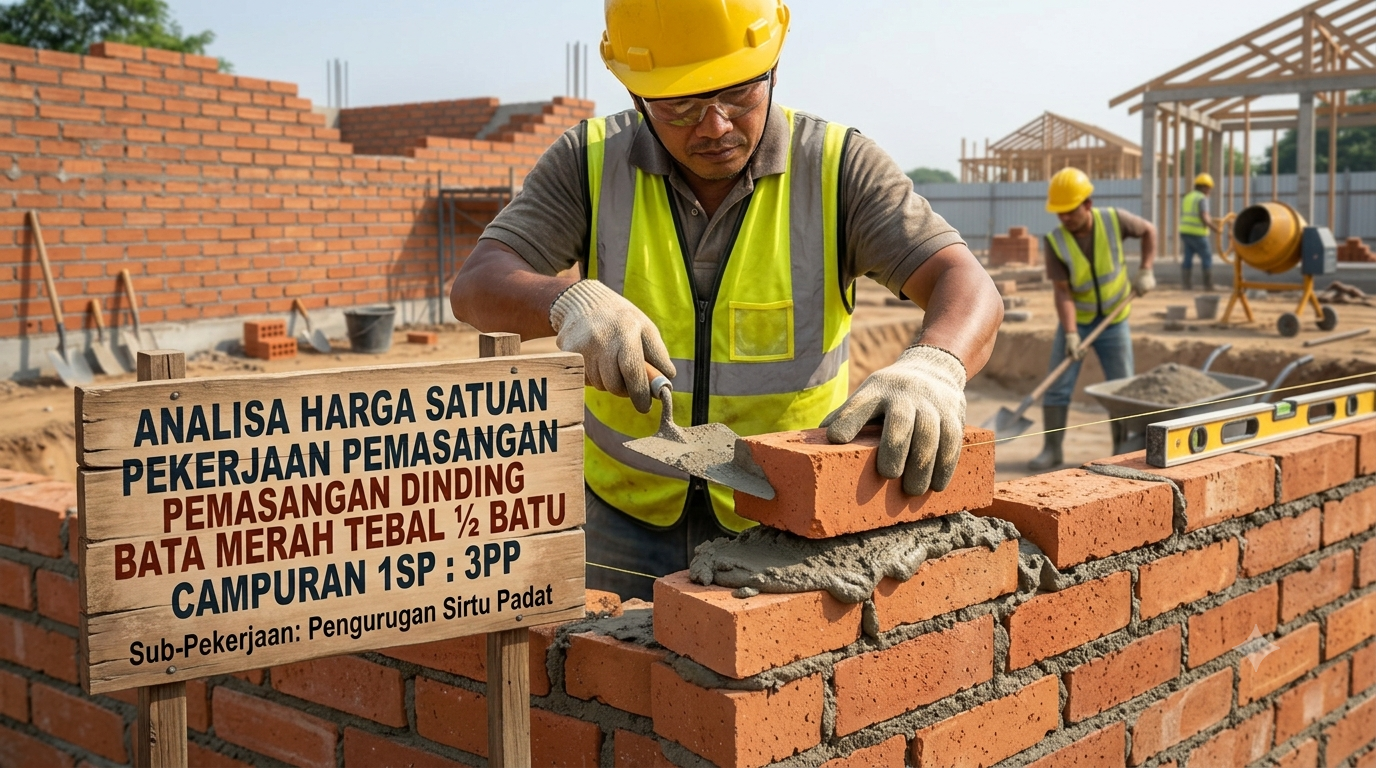 Analisa Harga Satuan Pekerjaan Pemasangan Dinding Bata Merah Tebal ½ Batu Campuran 1SP : 3PP